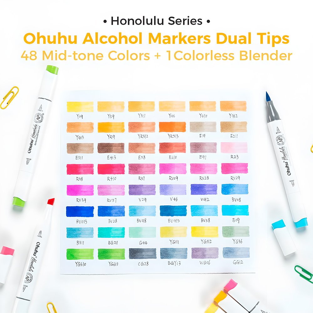 Marcador Álcool Ohuhu Honolulu 48 Cores Dupla Ponta Arte