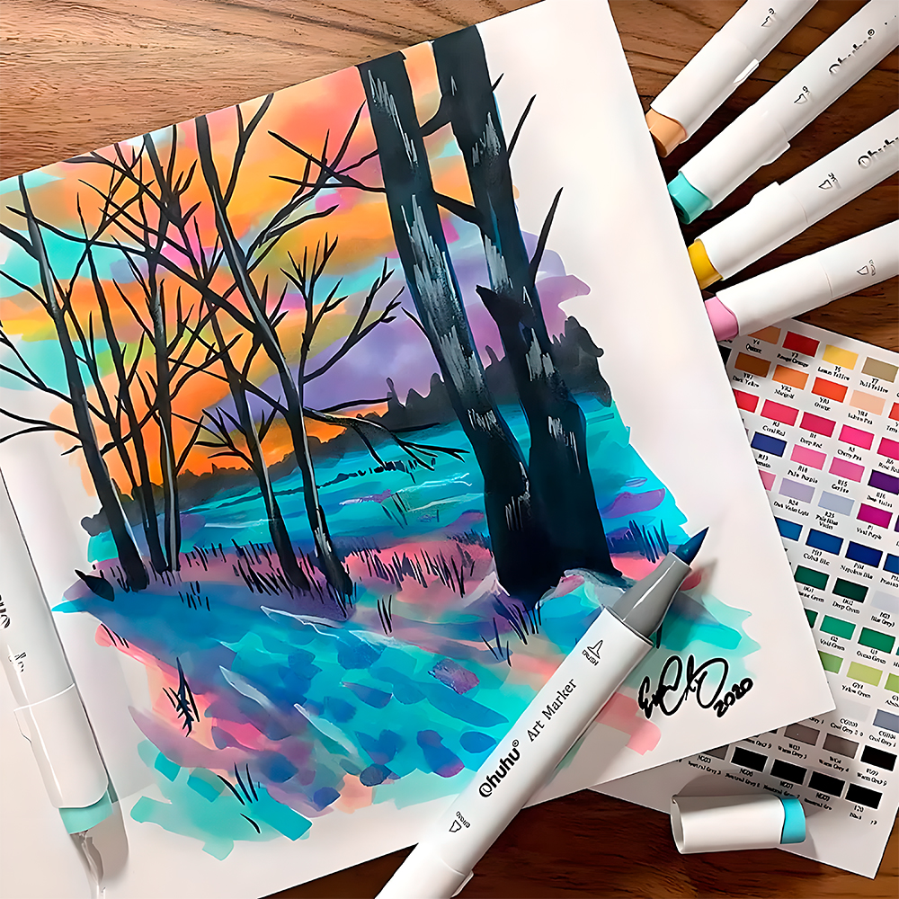 Marcador Álcool Ohuhu Honolulu B 72 Cores Ponta Dupla Arte