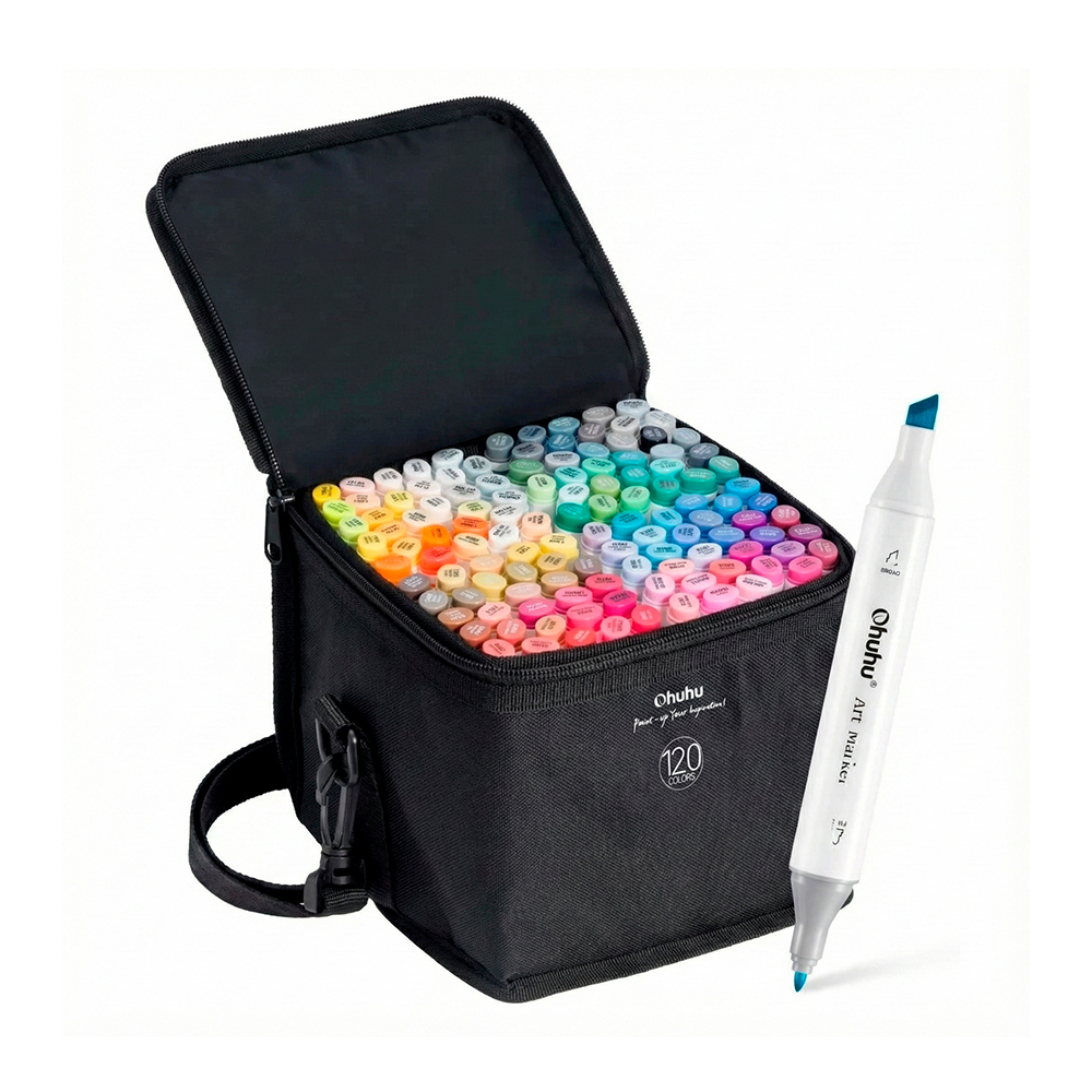 Ohuhu Oahu 120 Marcadores Álcool Ponta Dupla Fina Chanfrada