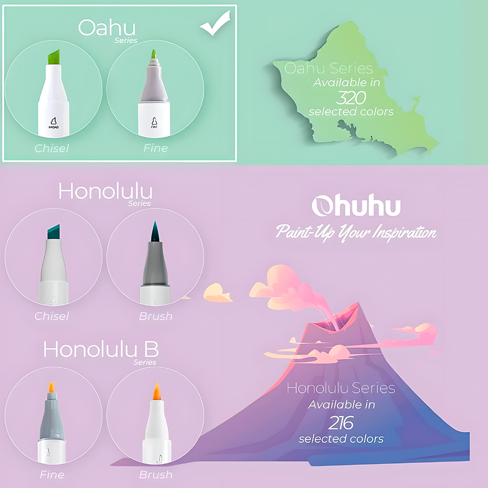 Ohuhu Oahu 120 Marcadores Álcool Ponta Dupla Fina Chanfrada