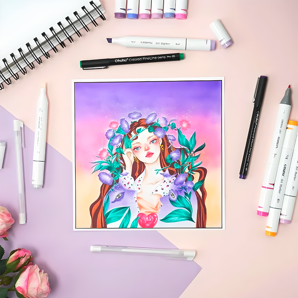 Ohuhu Oahu 120 Marcadores Álcool Ponta Dupla Fina Chanfrada