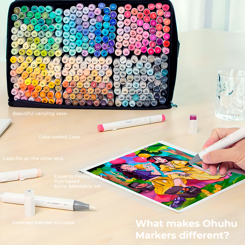 Marcador Álcool Ohuhu Honolulu Ponta Dupla 320 Cores Arte