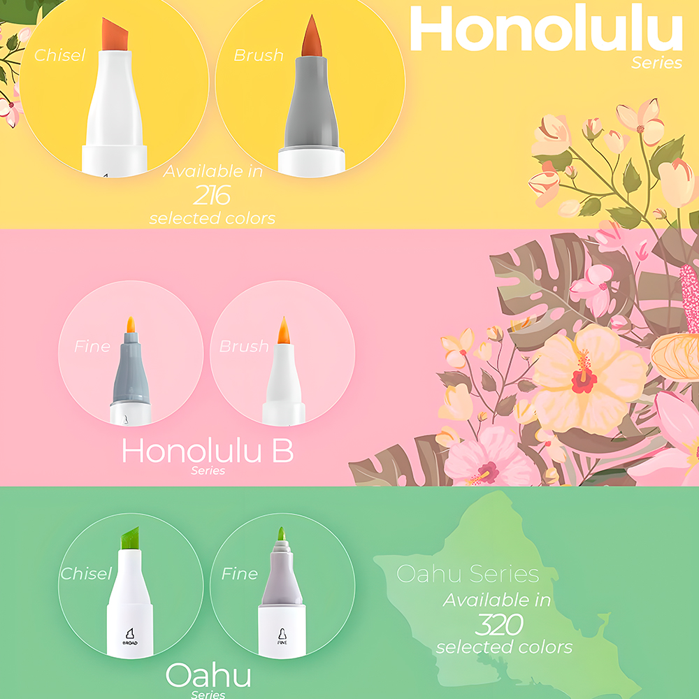 Marcador Álcool Ohuhu Honolulu Ponta Dupla 320 Cores Arte