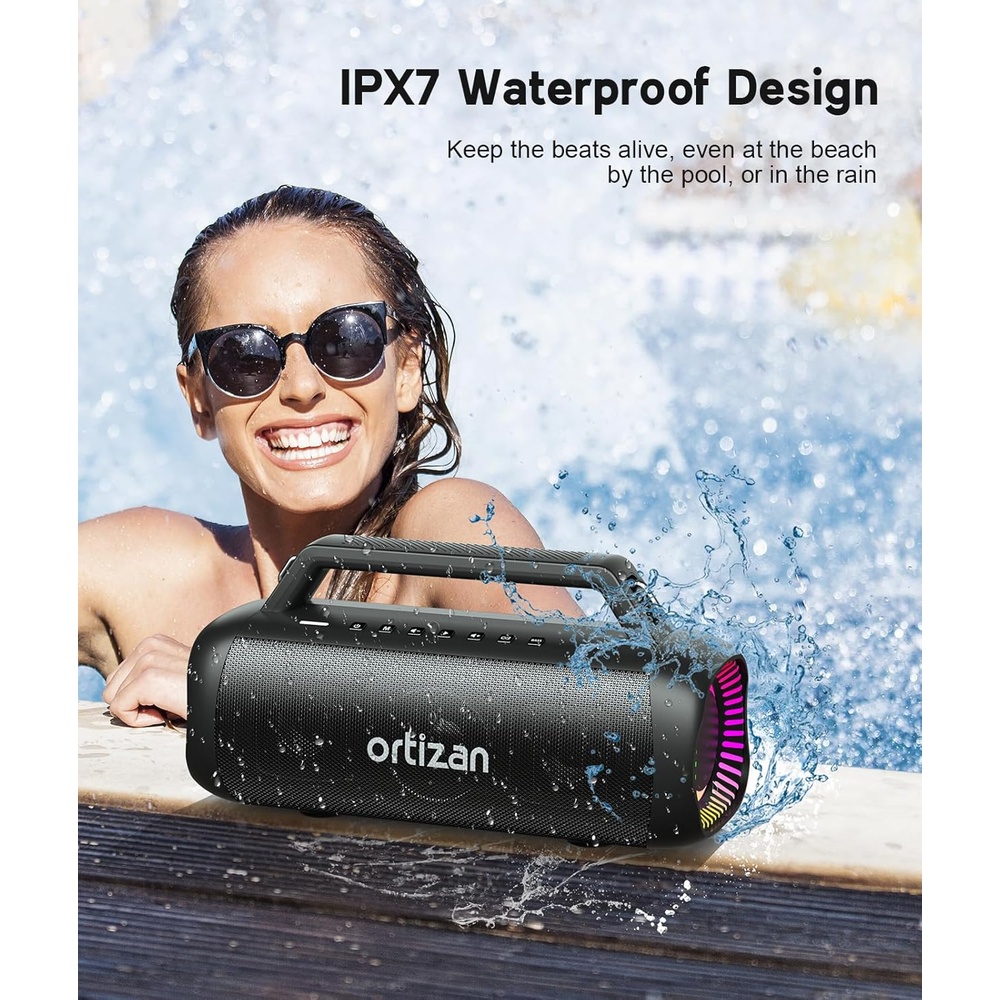 Caixa de Som Ortizan M12 Bluetooth 5.3 80W Portátil IPX7