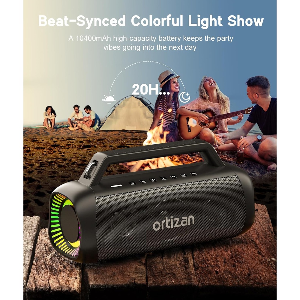 Caixa de Som Ortizan M12 Bluetooth 5.3 80W Portátil IPX7