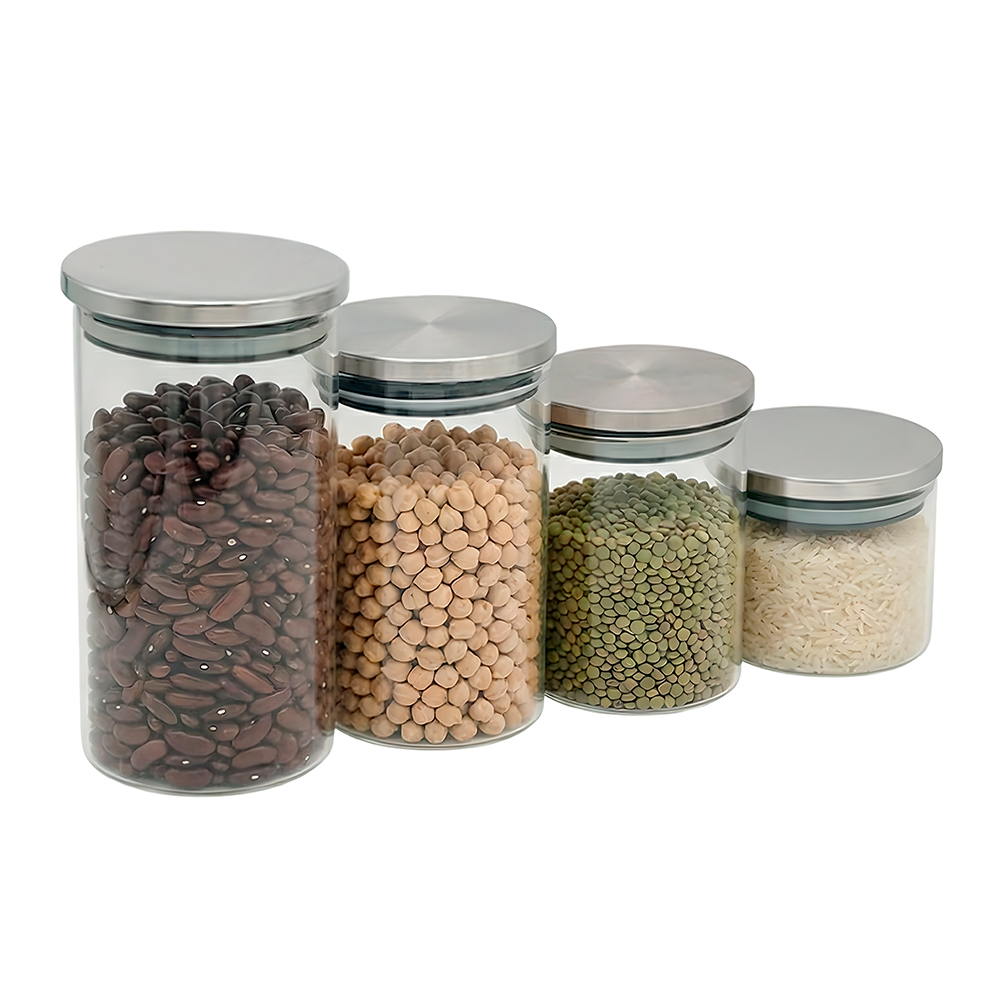 Pote Vidro Hermético Kit 4 Life Tampa Inox Vedação Cozinha
