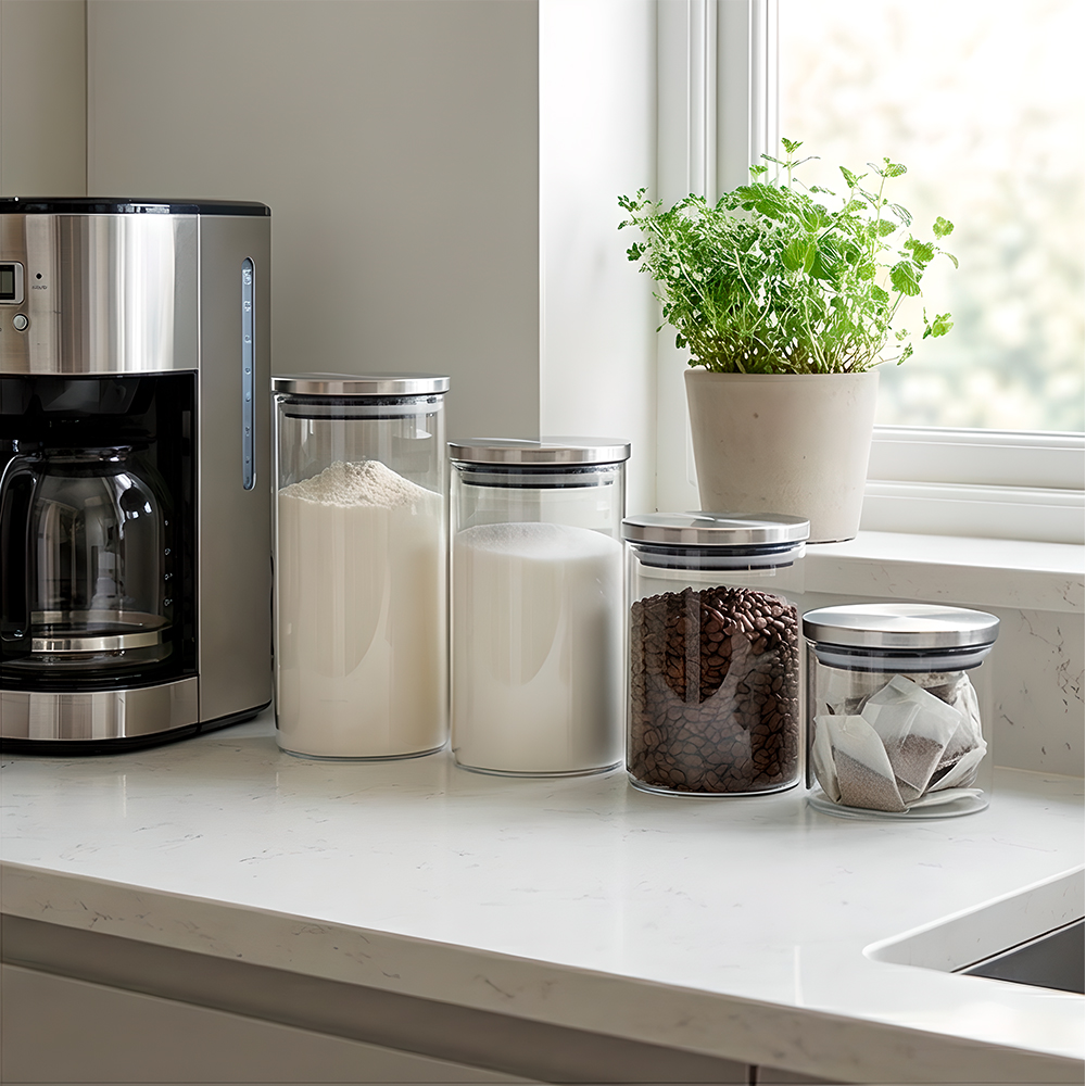 Pote Vidro Hermético Kit 4 Life Tampa Inox Vedação Cozinha