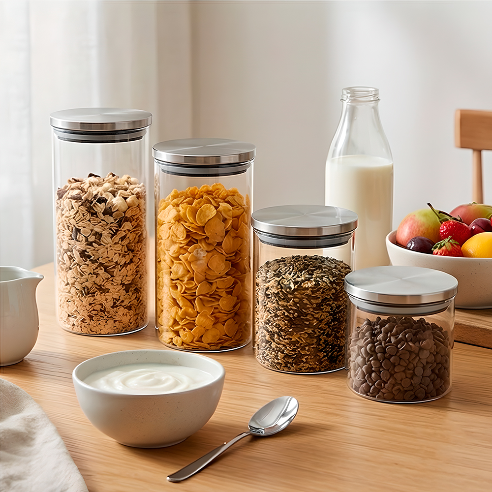 Pote Vidro Hermético Kit 4 Life Tampa Inox Vedação Cozinha