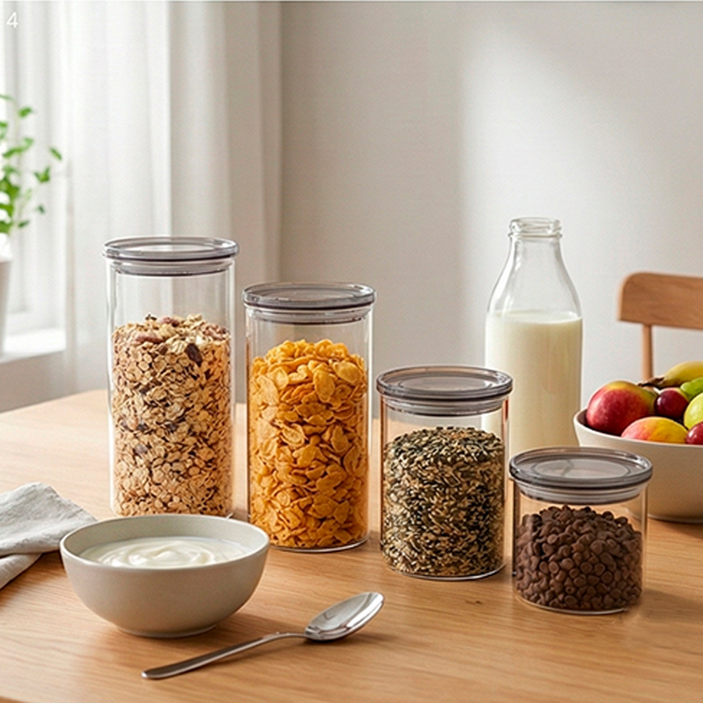 Potes De Vidro Life Kit 4 Redondo Tampa Hermética Cozinha