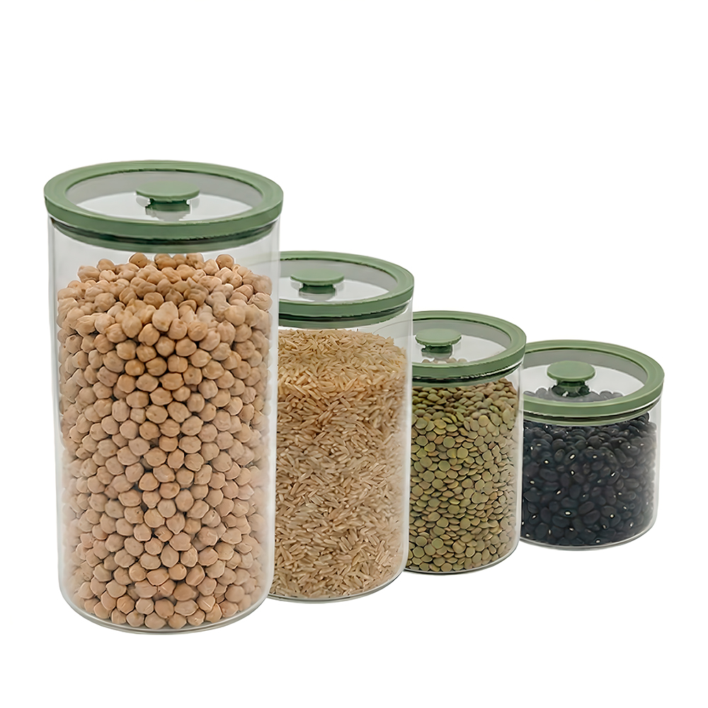 Potes De Vidro Life Redondo Kit 4Pcs com Tampa Vidro Cozinha