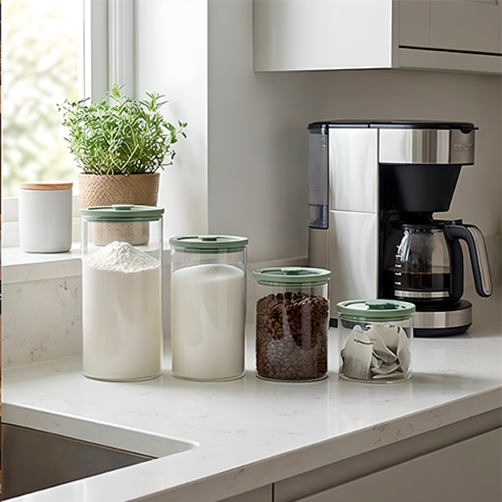 Potes De Vidro Life Redondo Kit 4Pcs com Tampa Vidro Cozinha