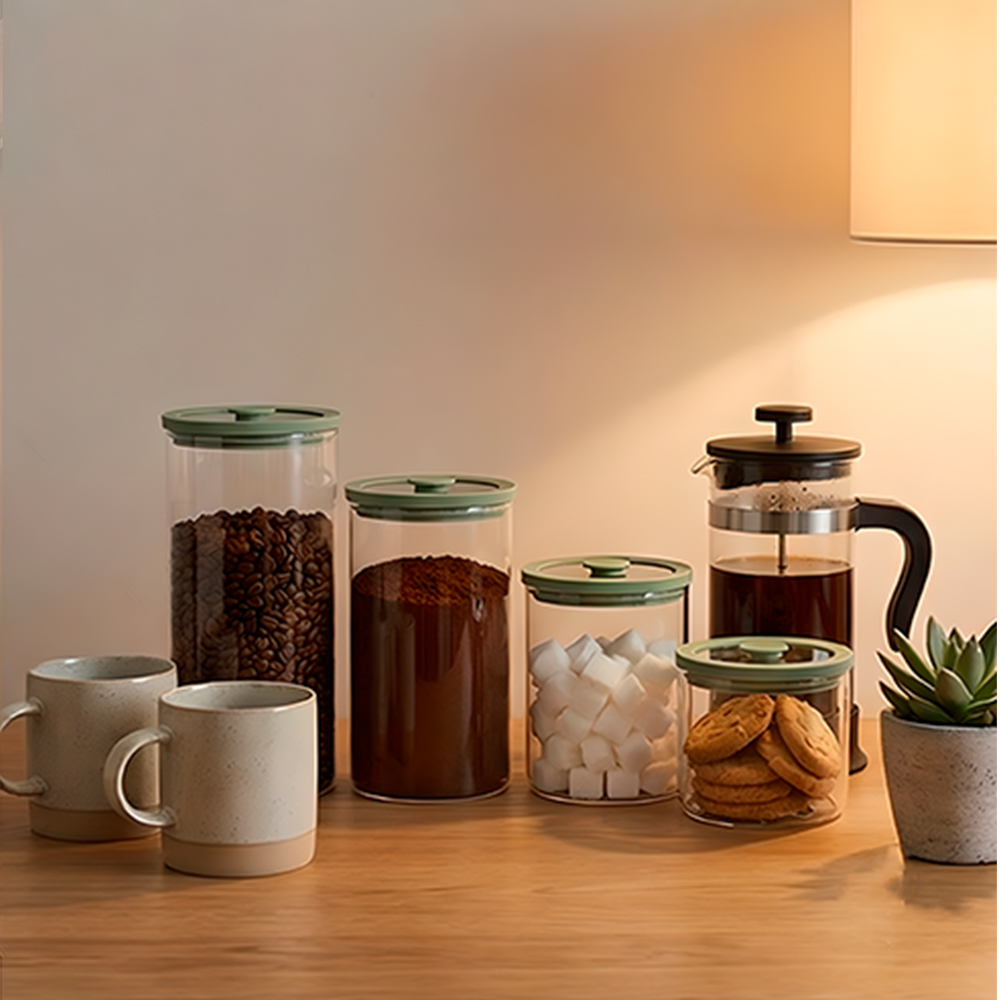 Potes De Vidro Life Redondo Kit 4Pcs com Tampa Vidro Cozinha