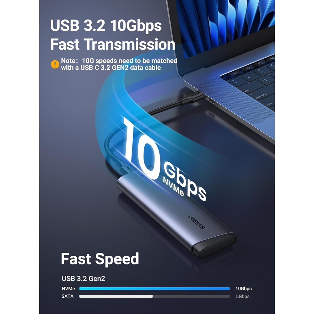 Gabinete Externo SSD M.2 NVMe Ugreen USB3.2 10Gbps Cabo UsbC