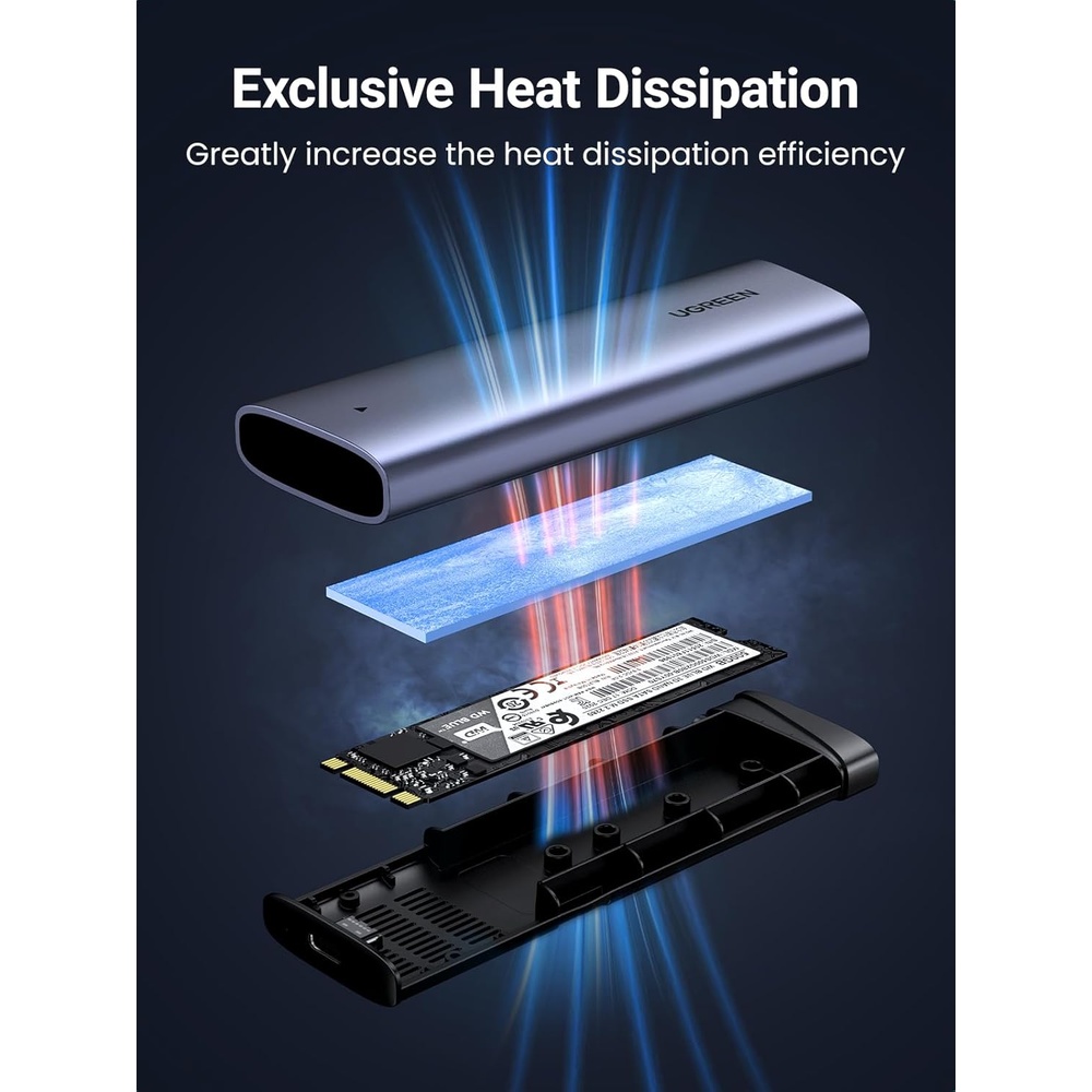 Gabinete Externo SSD M.2 NVMe Ugreen USB3.2 10Gbps Cabo UsbC