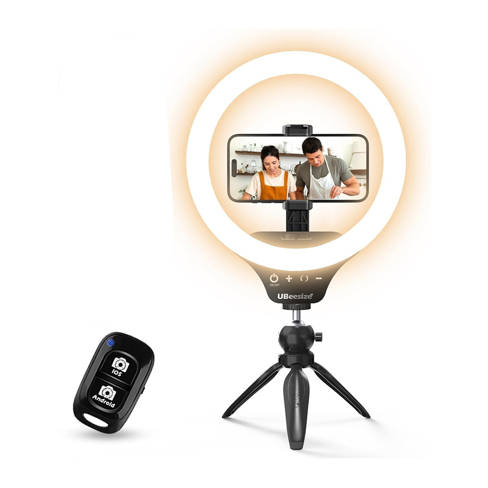 Ring Light Mesa 12'' Ubeesize Suporte Celular LED Ajustável