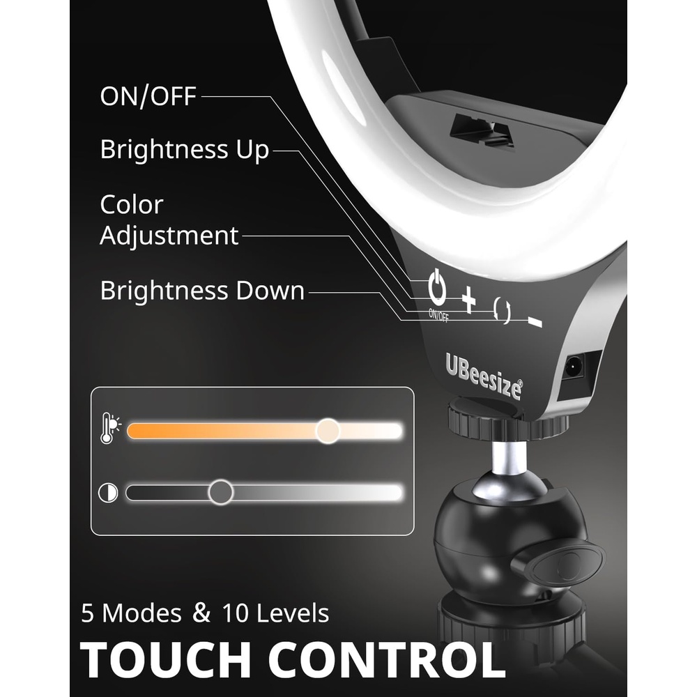 Ring Light Mesa 12'' Ubeesize Suporte Celular LED Ajustável