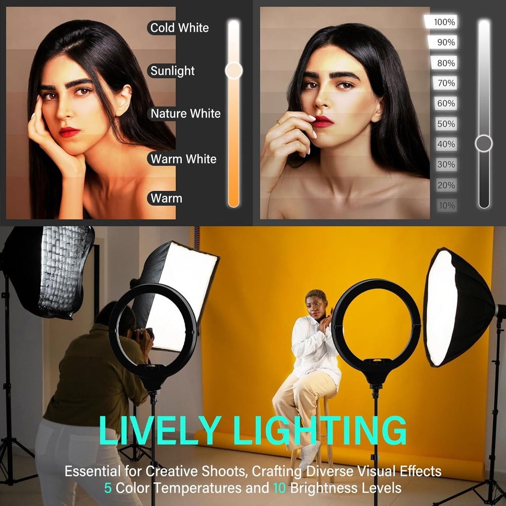 Ring Light 14'' Ubeesize Tripé 160cm Dobrável LED Pro Foto