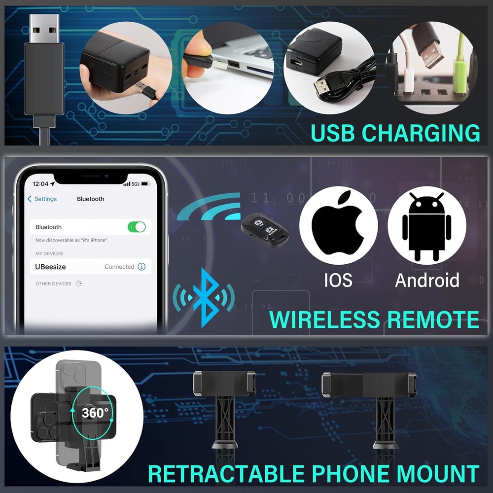 Ring Light 14'' Ubeesize Tripé 160cm Dobrável LED Pro Foto