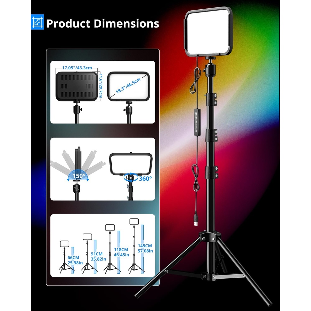Kit 2 Luzes Ubeesize RGB Tripé Ajustável pra Vídeo Streaming