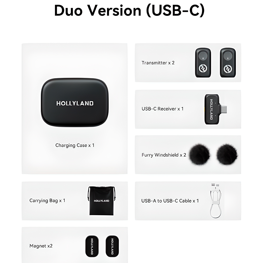 Microfone Lapela Sem Fio Hollyland LARK A1 Duo, USB-C Cinza