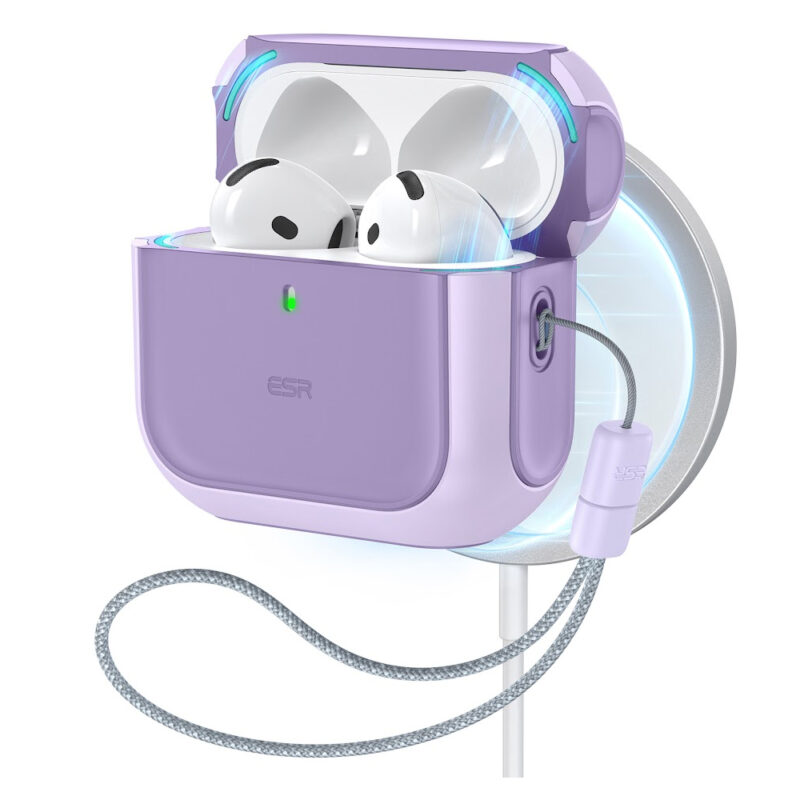 Capa ESR para AirPods 4 MagSafe Trava Magnética Alça Púrpura