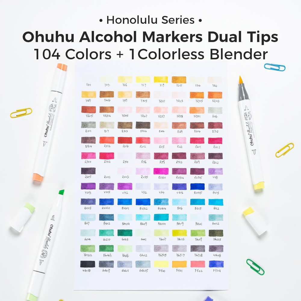 Marcadores Ohuhu Honolulu 104 Cores Ponta Dupla Arte