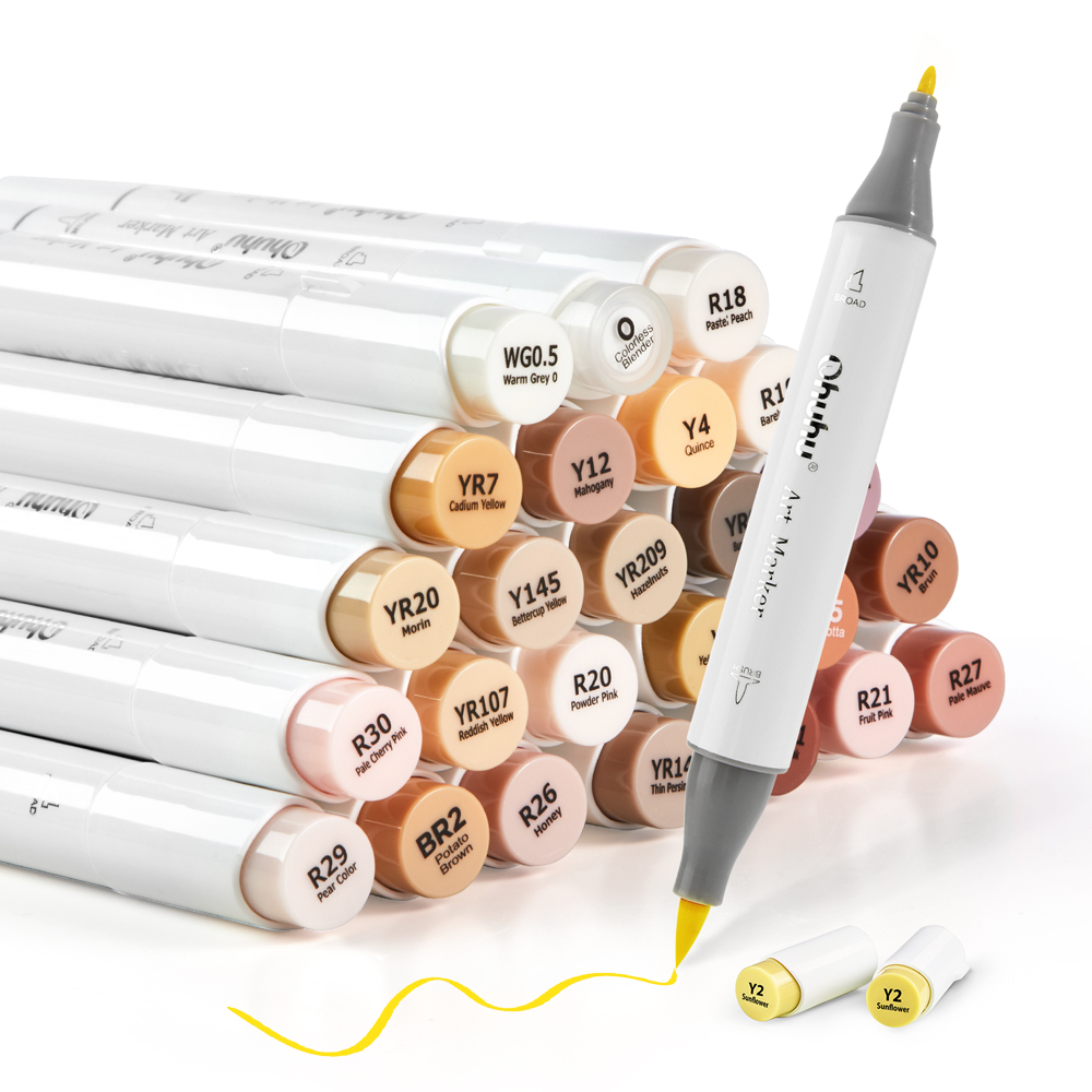 Ohuhu Marcadores Tons Pele Dual Brush Chisel Alcool Arte