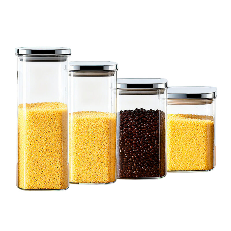 Pote Vidro Hermético Kit 4 Life Quadrado Tampa Inox Cozinha