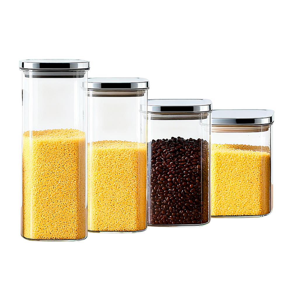 Pote Vidro Hermético Kit 4 Life Quadrado Tampa Inox Cozinha