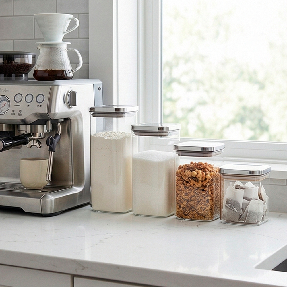 Pote Vidro Hermético Kit 4 Life Quadrado Tampa Inox Cozinha