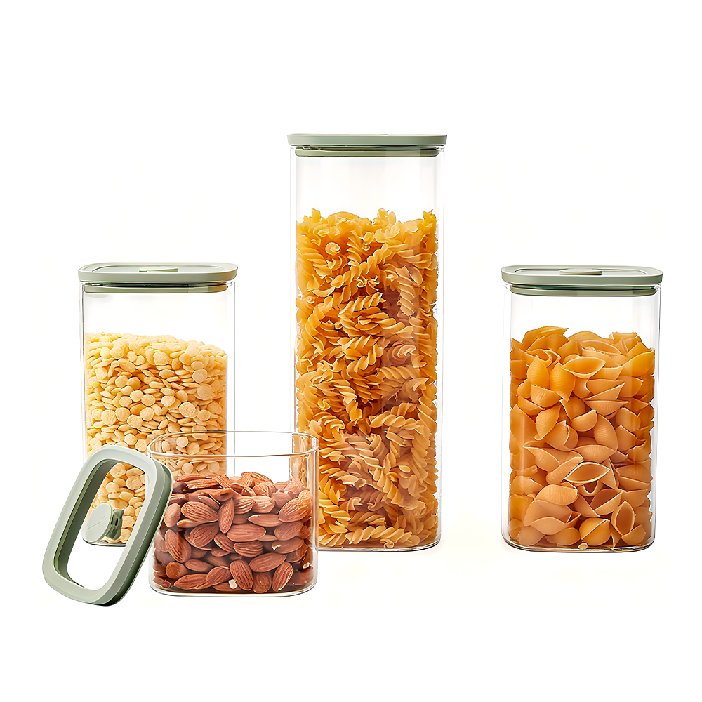 Pote De Vidro Life Quadrado Kit 4Pcs com Tampa Vidro Cozinha