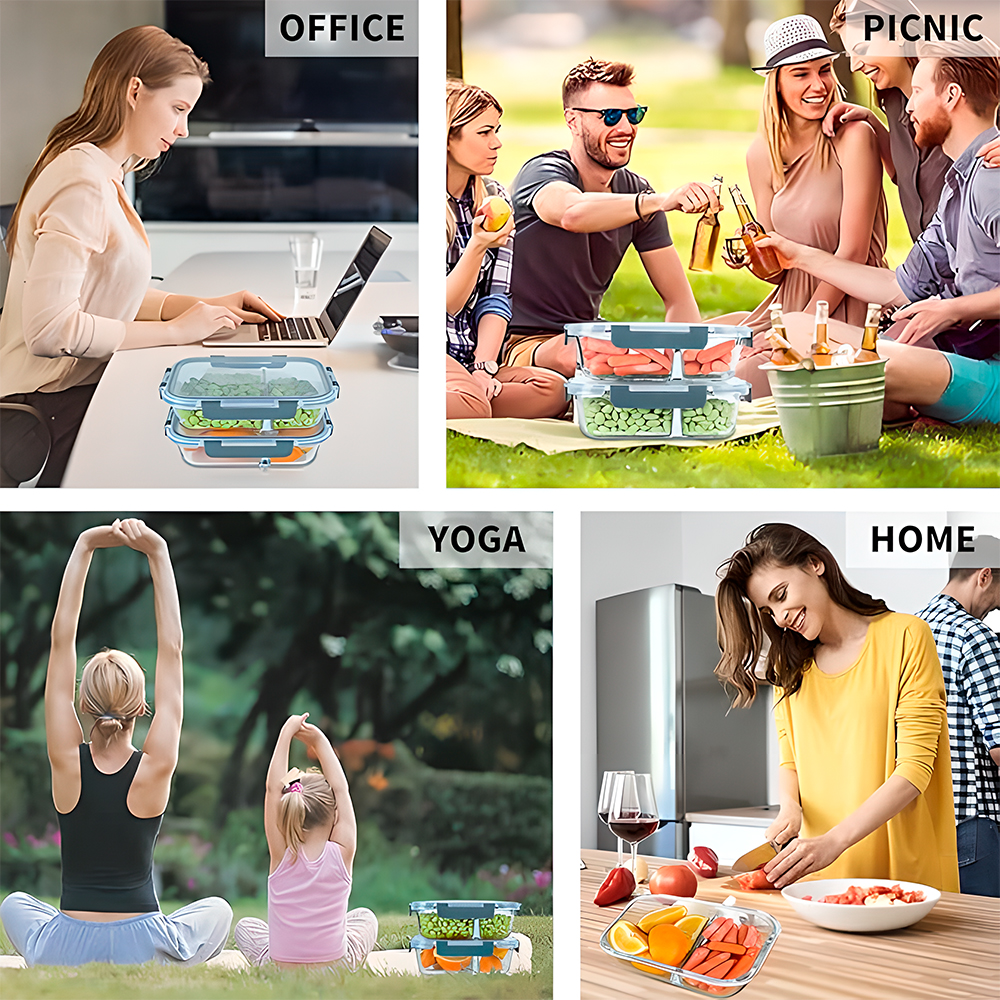 Potes De Vidro Life Kit 5 Marmita 2 Divisórias Hermético