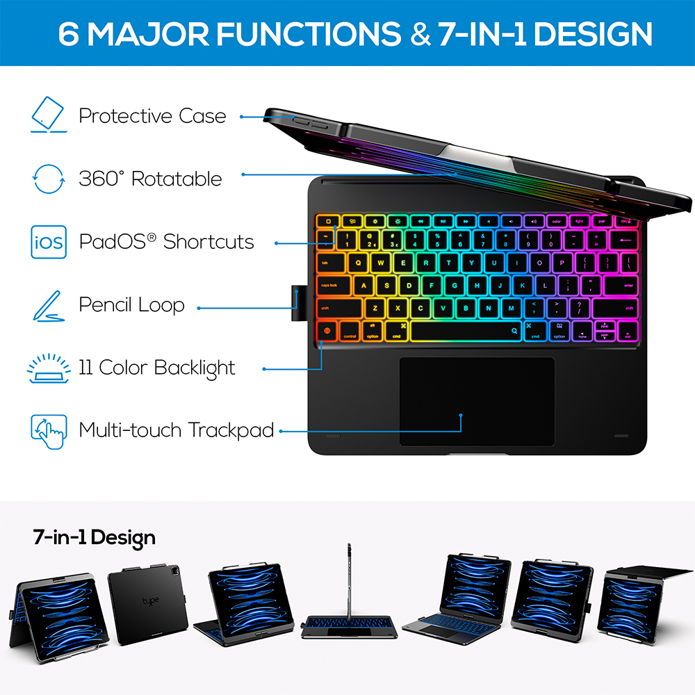 Capa Teclado iPad Pro/Air 13 Typecase Touch Trackpad 360°