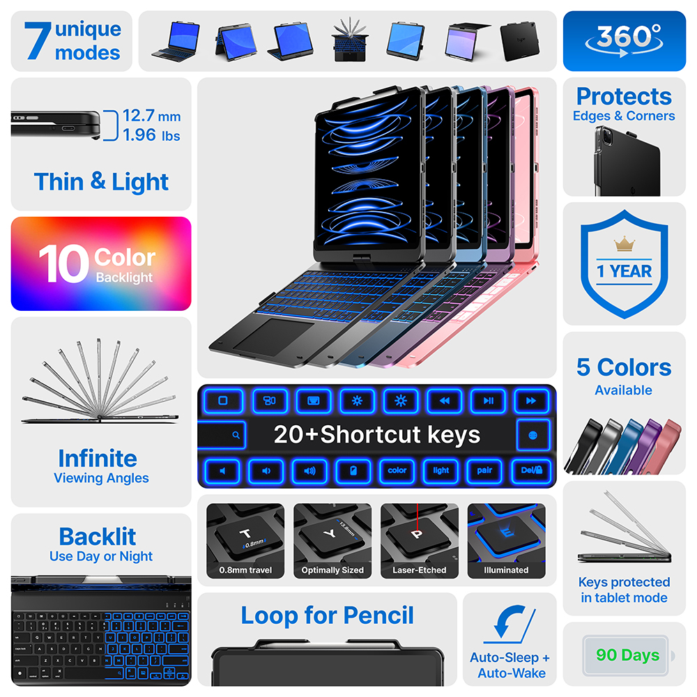 Capa Teclado iPad Pro/Air 13 Typecase Touch Trackpad 360°