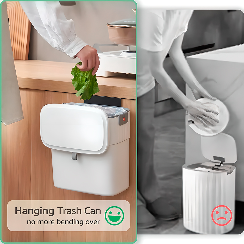 Lixeira Suspensa 9,5L Cozinha Plástica com Tampa Elpheco