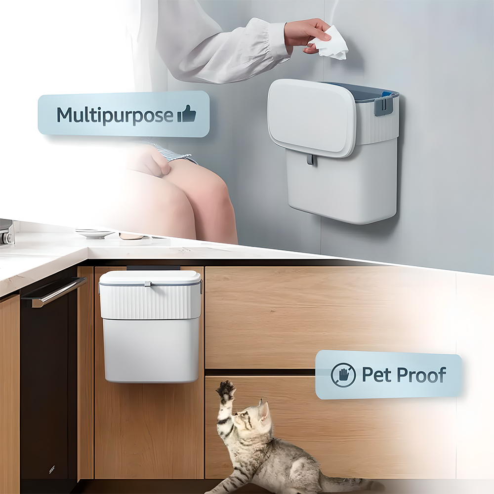 Lixeira Suspensa 9,5L Cozinha Plástica com Tampa Elpheco