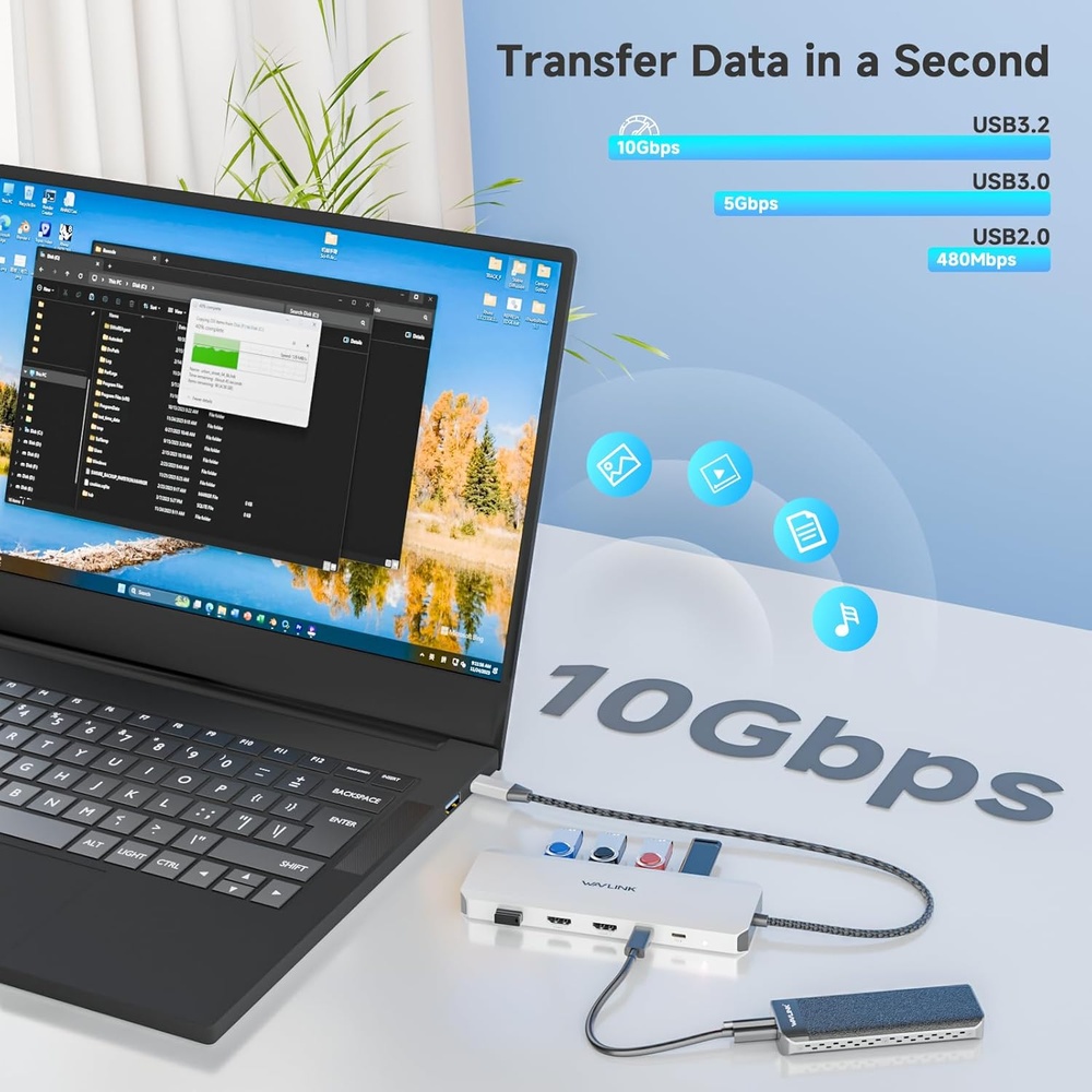 Docking Station Wavlink USB-C HDMI Duplo PD 100W Ethernet