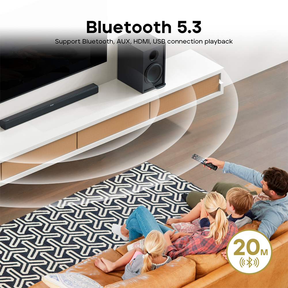 Soundbar Tribit S1 2.1 200W Subwoofer BT 5.3 Controle TV LED