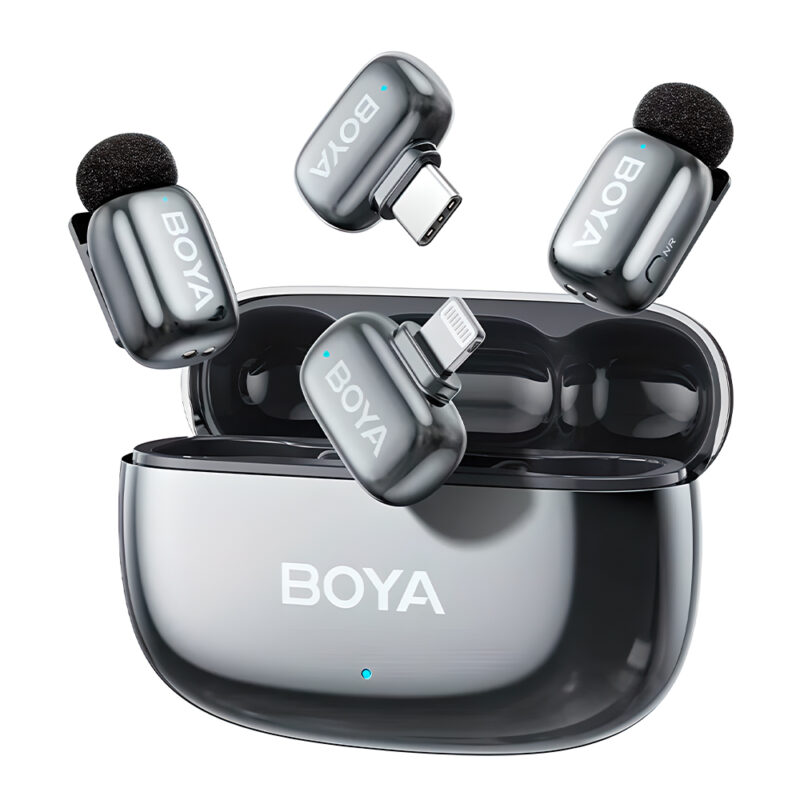 Microfone de Lapela Boya Mini 2 USB-C/Ios IA-ANC Prata Lunar