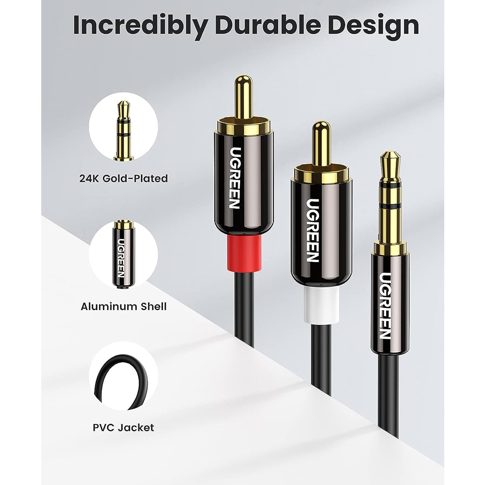 Cabo de Áudio Ugreen 3.5mm para 2Rca Macho/Macho 3M Preto