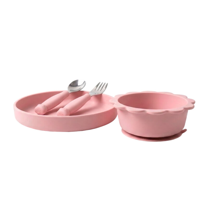 Tigela Talher Silicone Life NT-27 Alimentação Bebê Rosa