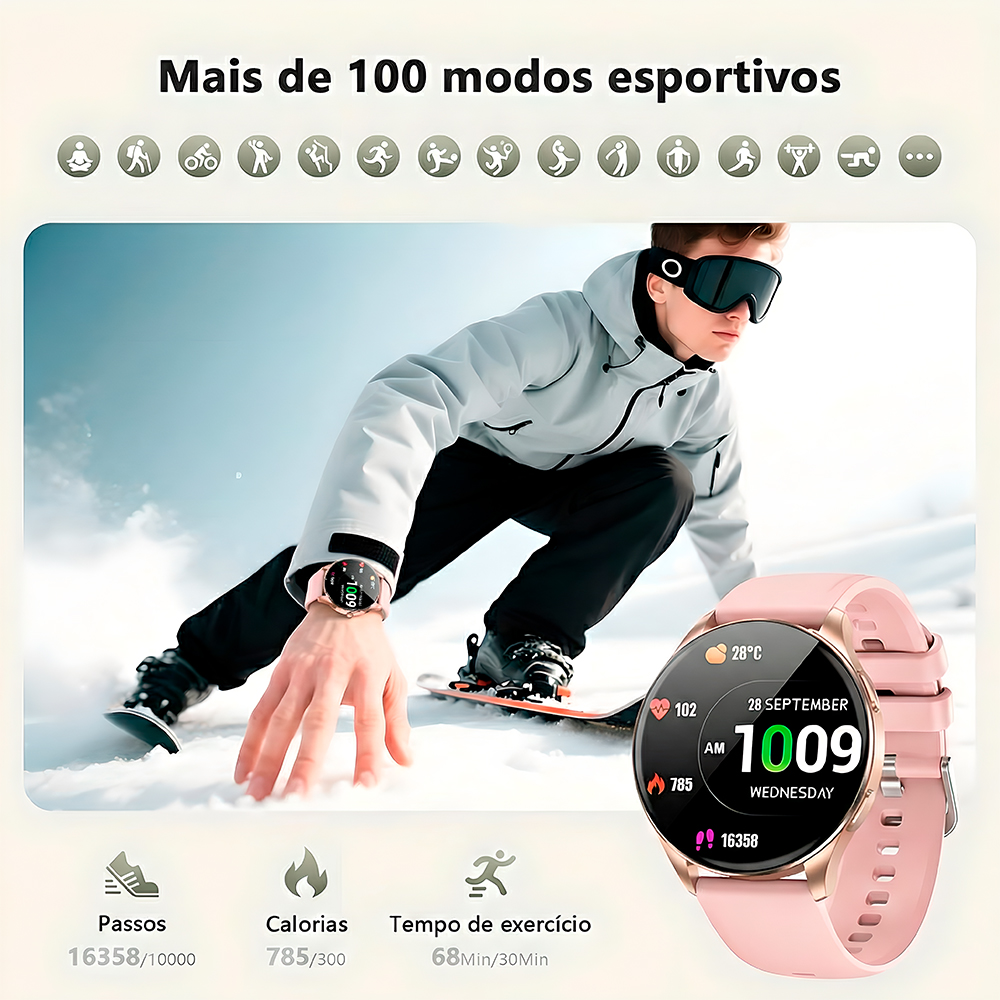 Relógio Smartwatch Peje Zw02 Chamada BT Android/Ios RosaGold