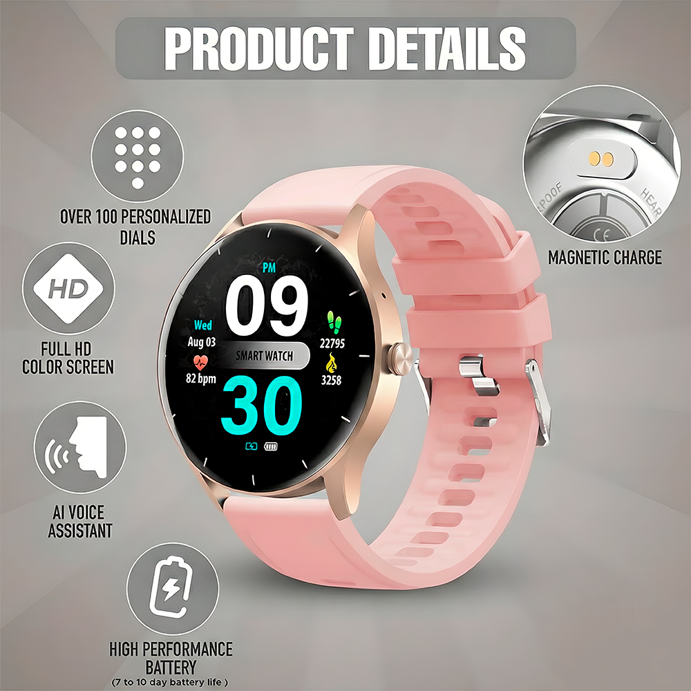 Relógio Smartwatch Peje Zw02 Chamada BT Android/Ios RosaGold