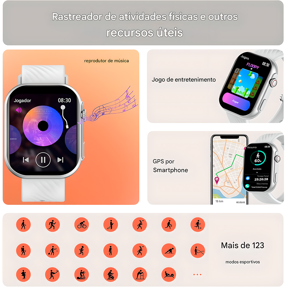 Relógio Smartwatch Peje ZL80 Bluetooth Android/Ios Prata