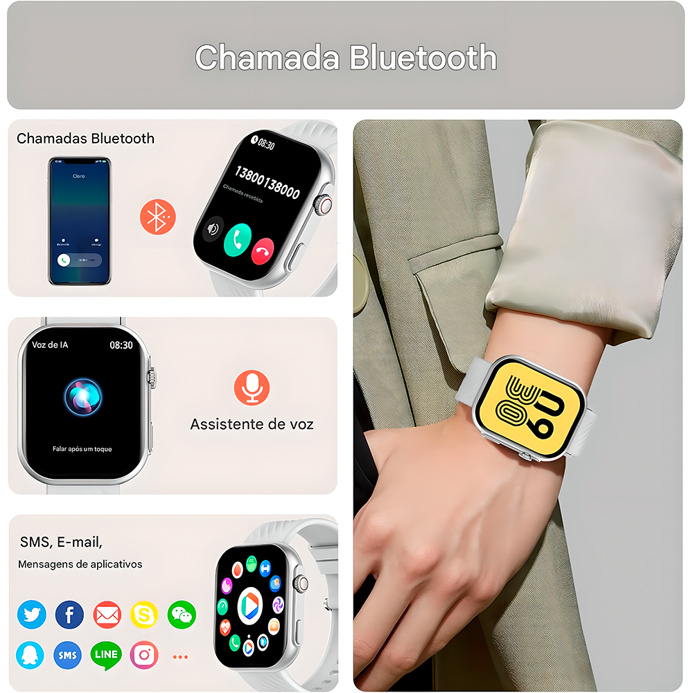 Relógio Smartwatch Peje ZL80 Bluetooth Android/Ios Prata
