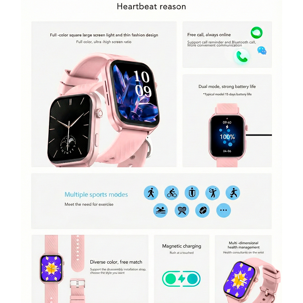 Relógio Smartwatch Peje ZL81S Chamada BT Android/Ios Rosa