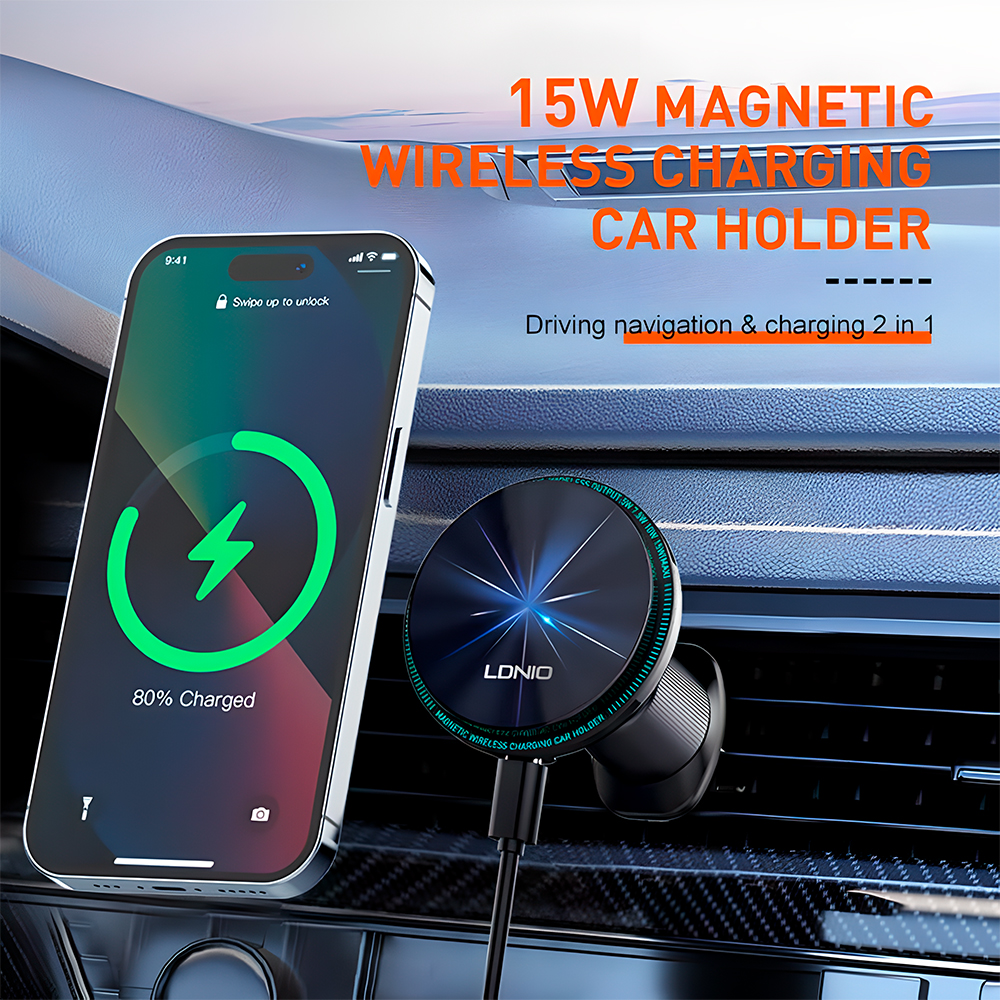 Suporte Celular Carro Magnético Ldnio Sem Fio 15W Magsafe