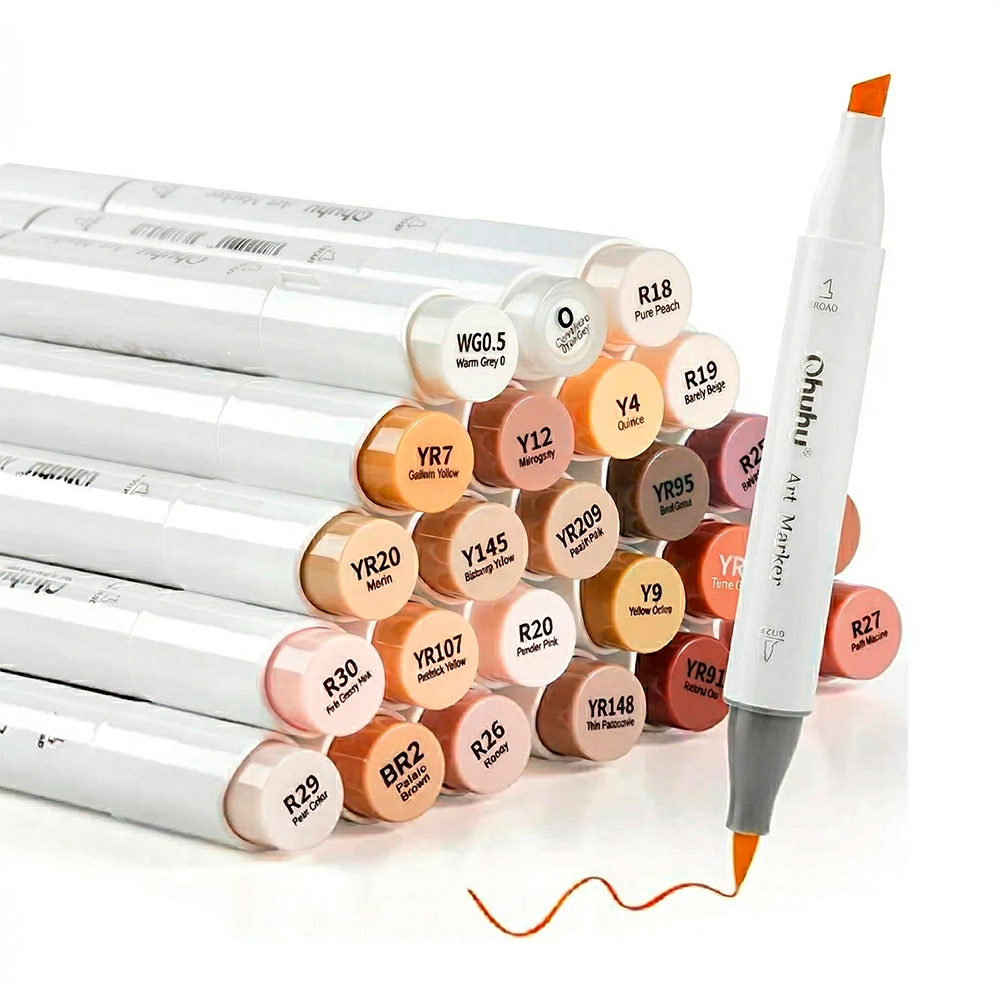 Ohuhu Marcadores Tons Pele Dual Brush Chisel Alcool Arte