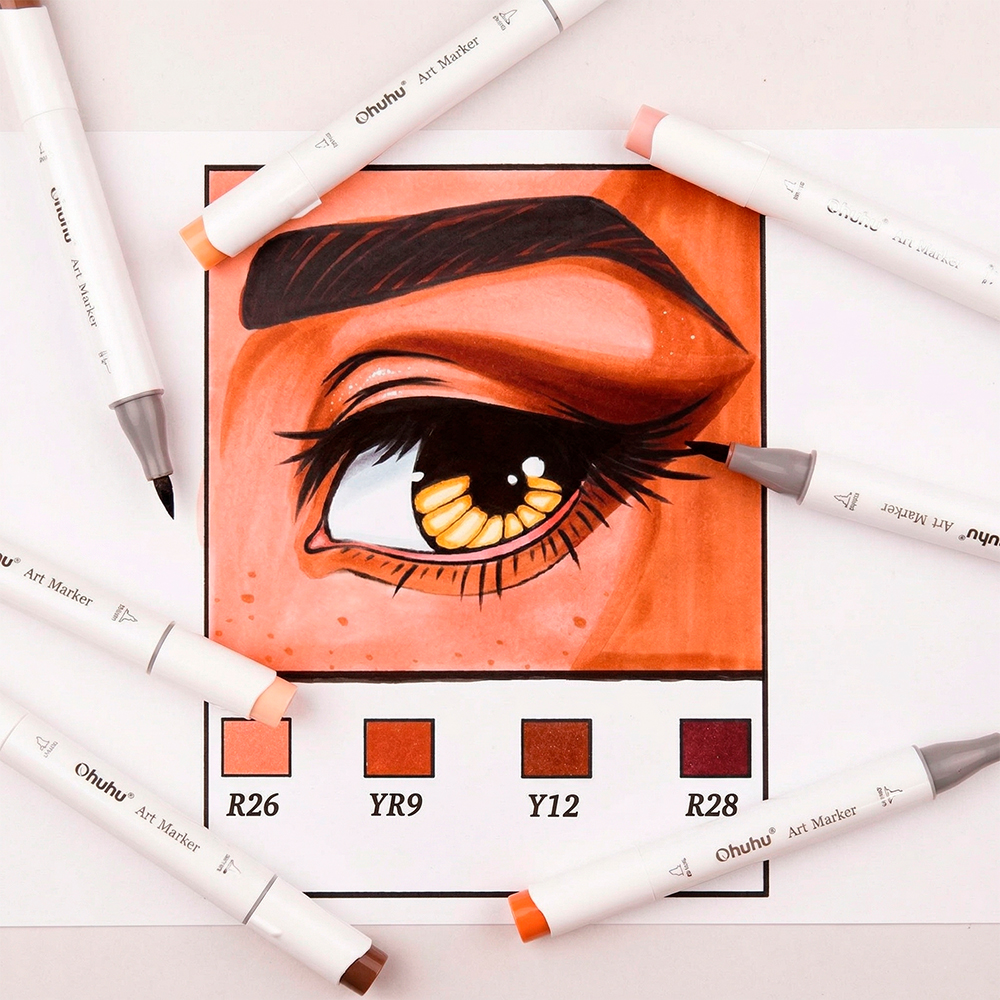 Ohuhu Marcadores Tons Pele Dual Brush Chisel Alcool Arte