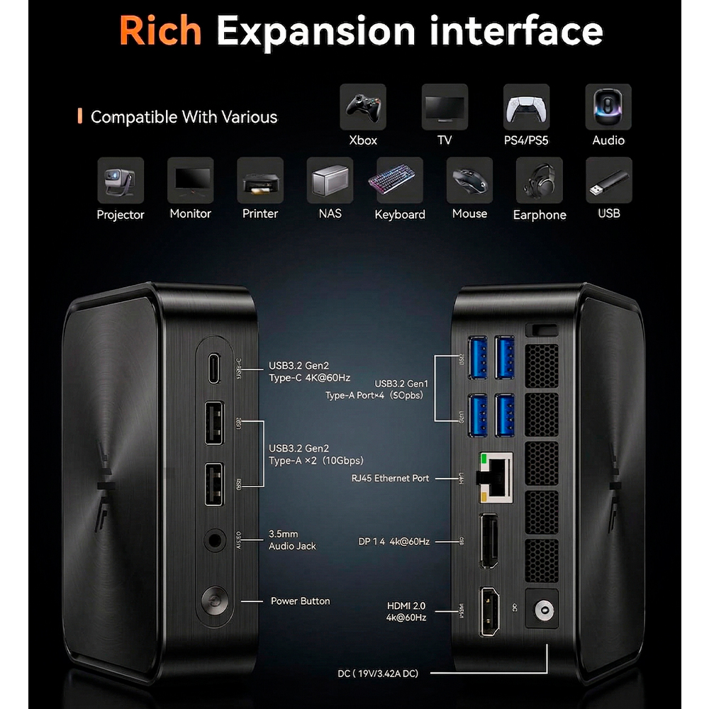 Mini PC Kamrui AMD R3-3250C 8gb 256GB SSD Lan e Hdmi Cinza